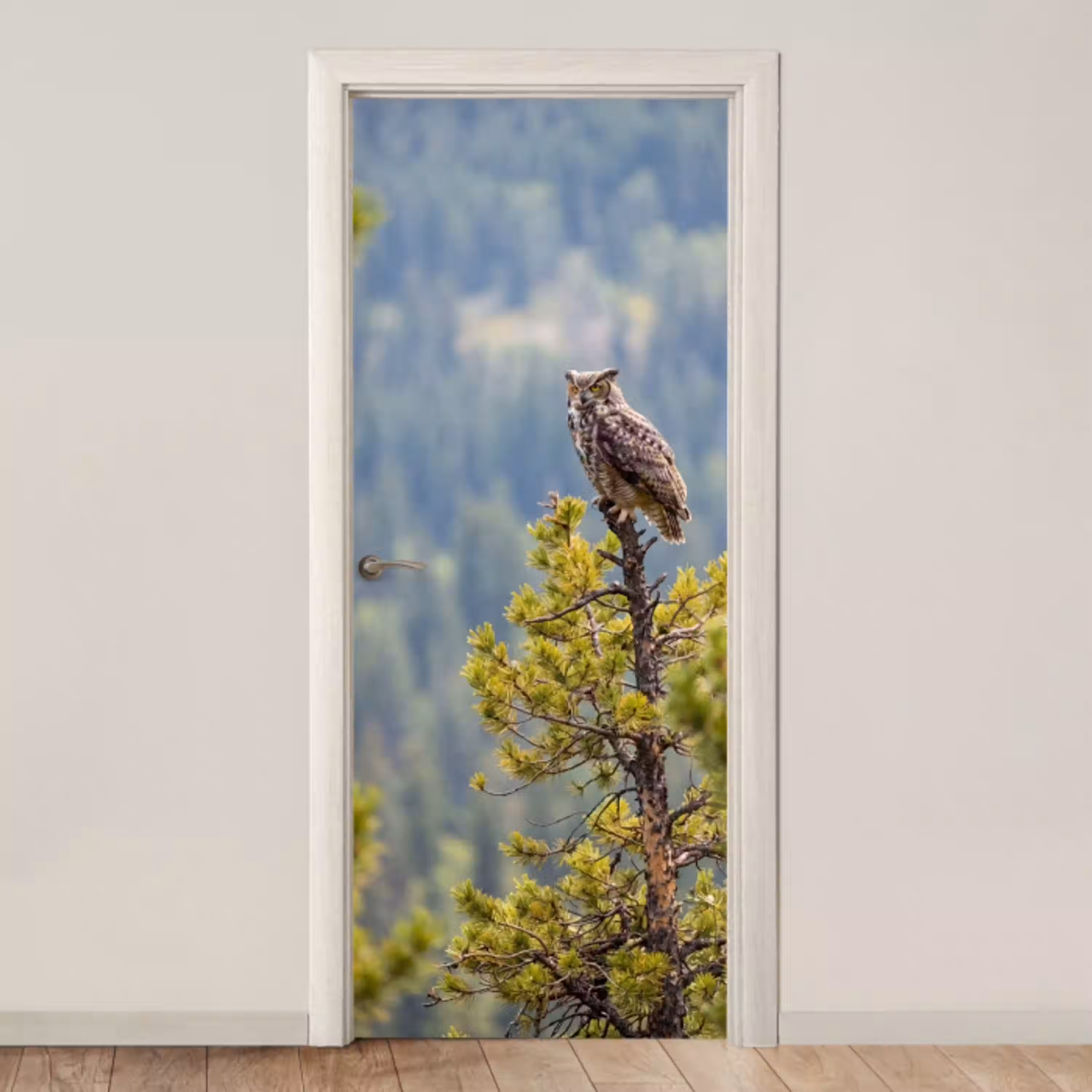 Uil - Oehoe - Bomen - Natuur deurposter klein -3d_beige