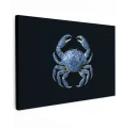 Krab - Delfts blauw - Dieren Tuinposter op houten frame 2 cm dik klein -3d