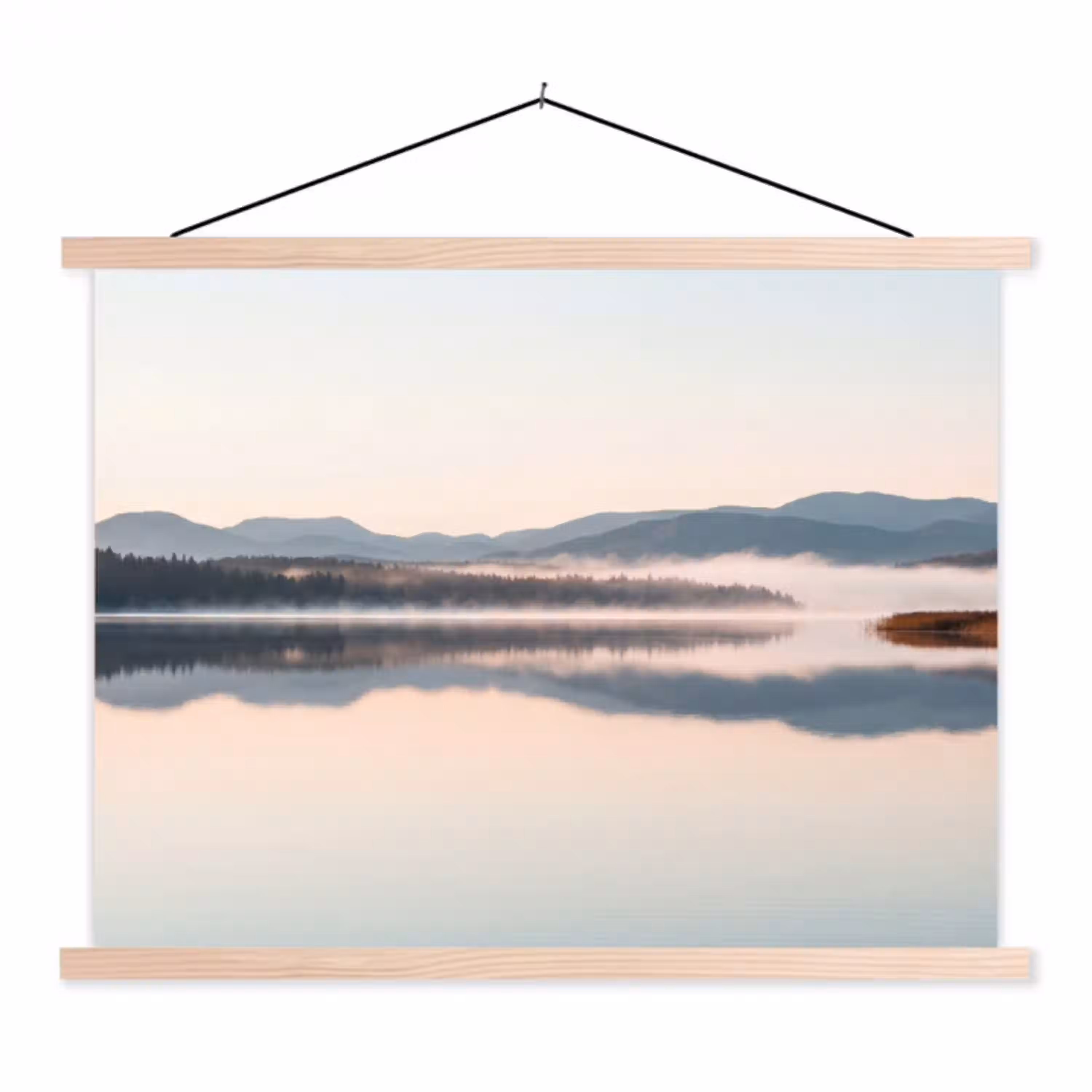 Water - Bomen - Mistlaag textielposter latten blank klein -3d