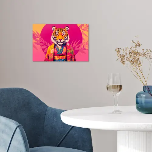 Tijger - Kimono - Planten - Roze poster papier klein -sfeer3