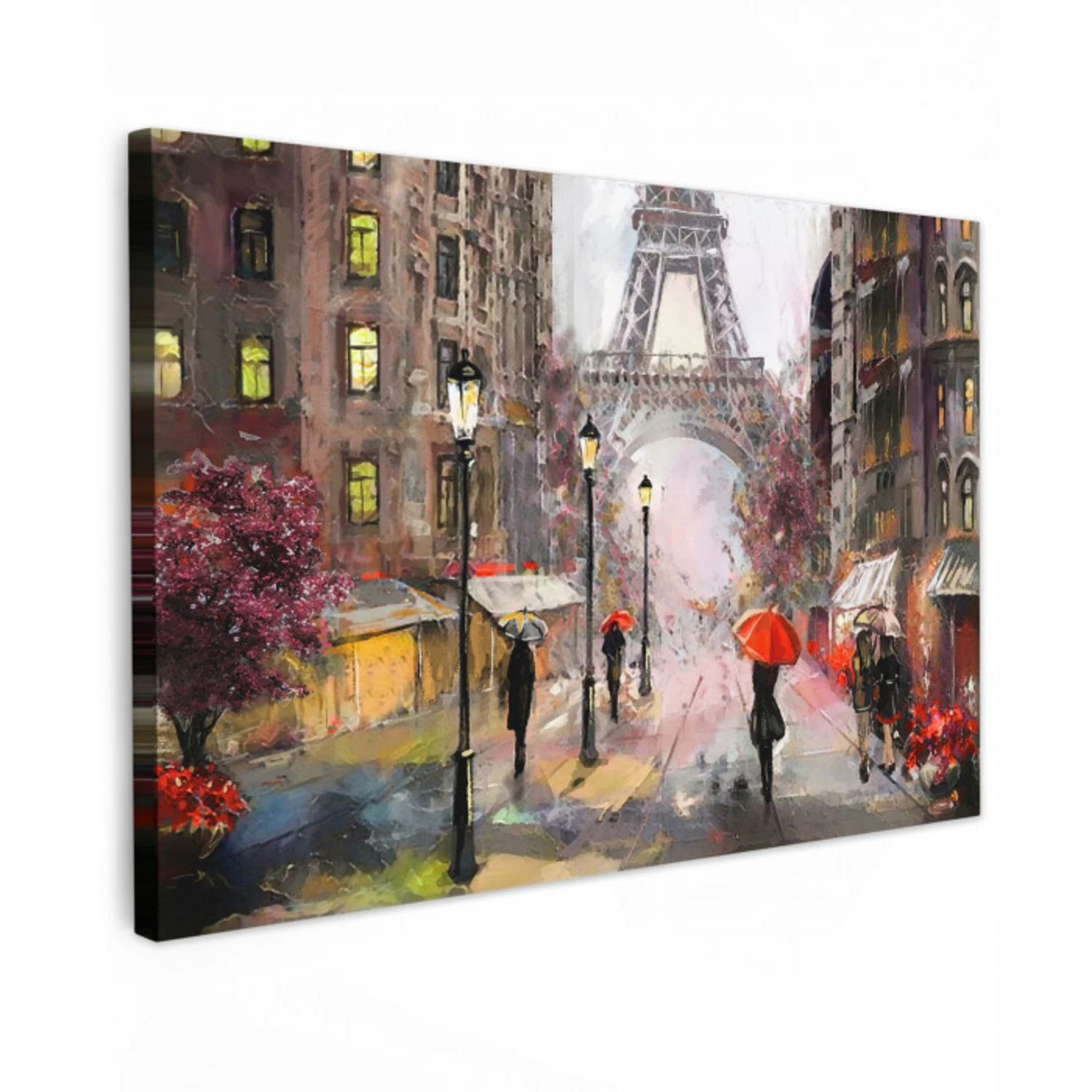 Schilderij - Parijs - Eiffeltoren - Paraplu - Olieverf canvas 2cm klein -z3d