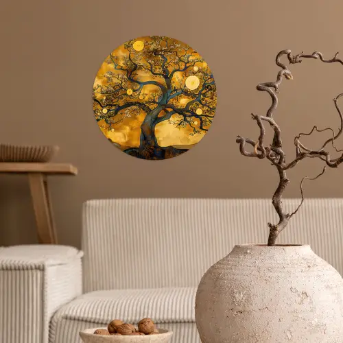Boom - Levensboom - Abstract - Goud Wandcirkel behangsticker klein -sfeer1
