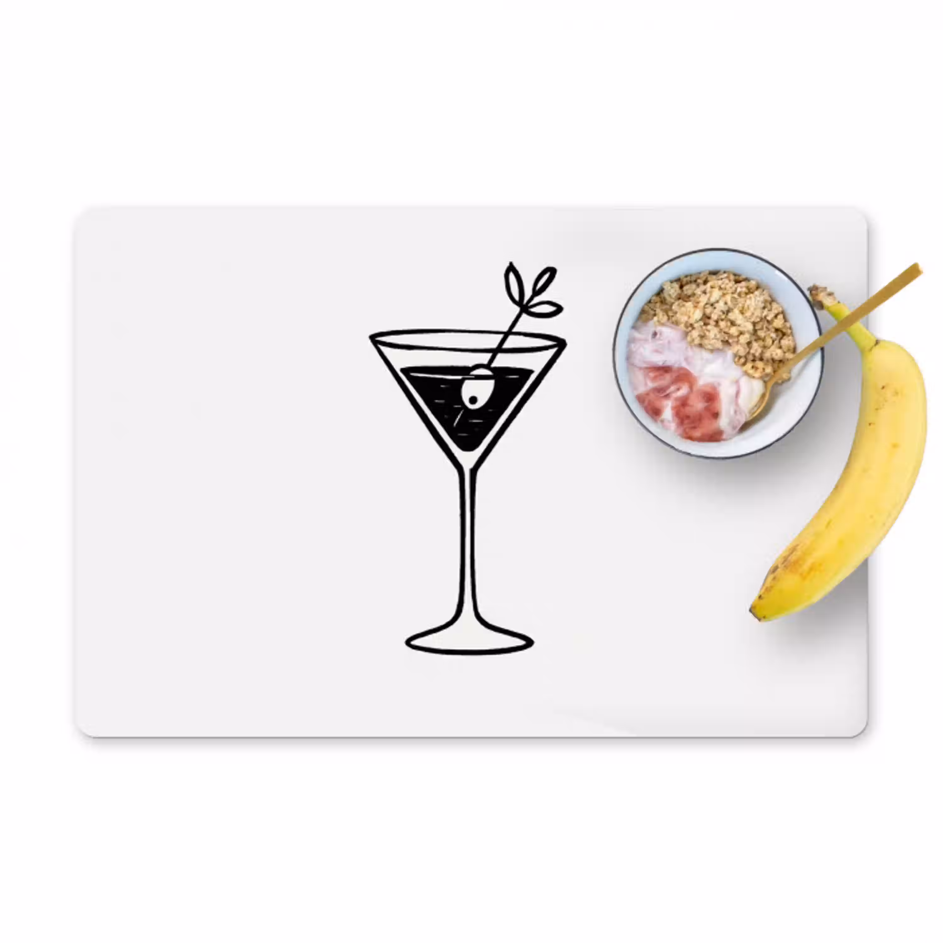 Cocktail - Glas - Olijf - Minimalistisch Placemat vinyl groot -zzzproduct_Kitchenyeah-website