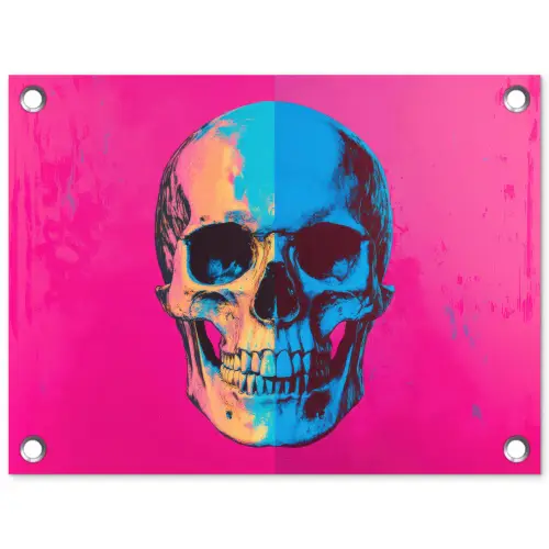 Neon - Blauw - Pop-art - Schedel tuinposter los doek klein -3d