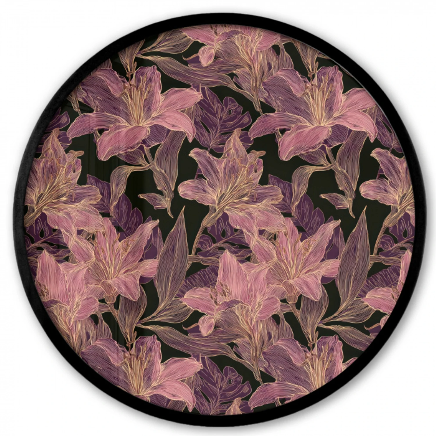 Lelies - Patroon - Paars - Goud Fotolijst rond zonder passe partout klein 856 -3d