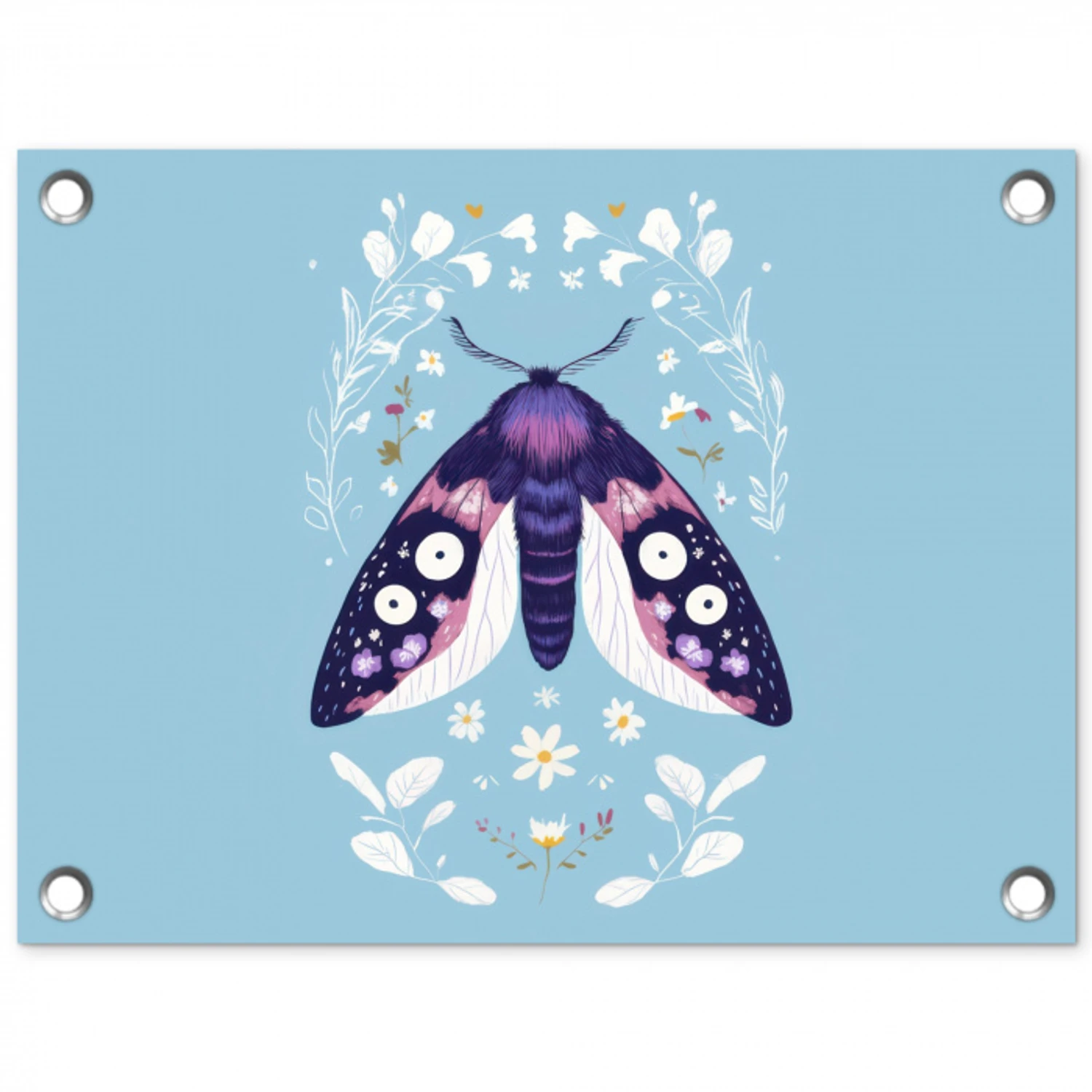 Bladeren - Wit - Vlinder - Insect tuinposter los doek klein -3d