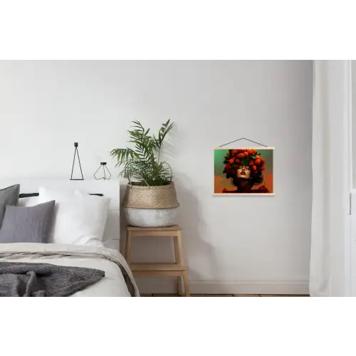 Vrouw - Frambozen - Bladeren textielposter latten blank klein -woonkamer