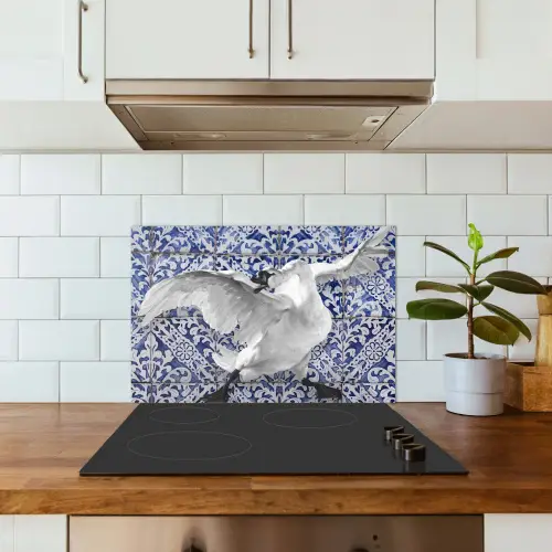 Zwaan - Kunst - Delfts blauw - Schilderij - Oude meesters keuken achterwand spatscherm klein -sfeer2