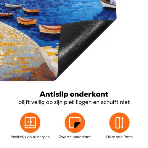 Kustdorp - Huisjes - Mozaïek - Zee Inductie beschermer vinyl 3mm klein -zzzzzzz-td-onderkant