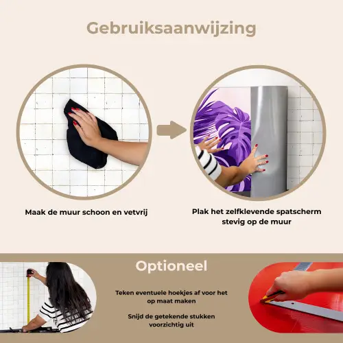 Bladeren - Paars - Tropisch - Abstract keuken achterwand spatscherm klein -gebruiksaanwijzing_NL