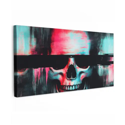 Schedels - Glitch - Cyberpunk Tuinposter op houten frame 2 cm dik xxl -3d