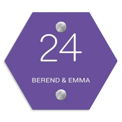 Donkerpaars - Klassiek Naambord Hexagon klein -3d