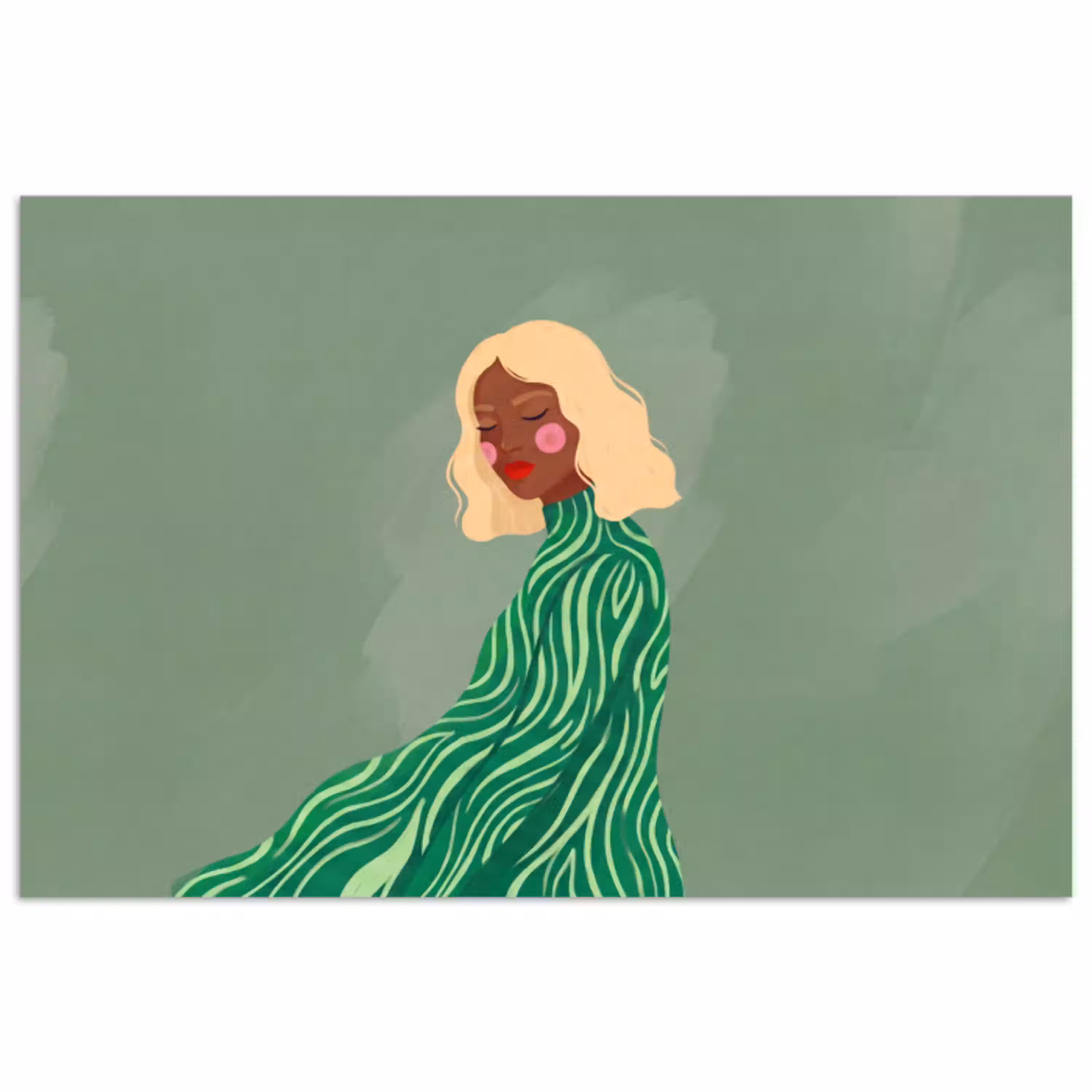 Vrouw - Portret - Illustratie - Modern - Groen poster papier klein -3d