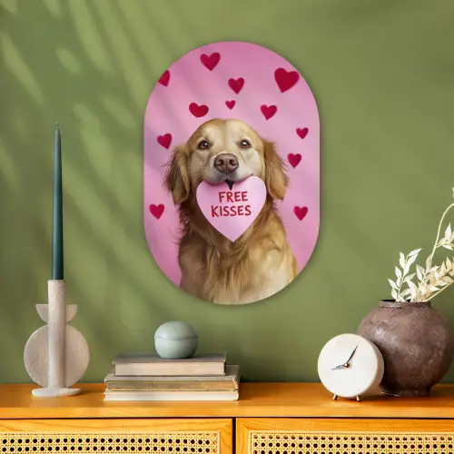 Hond - Kiss- Valentijn - Hartjes Wandcirkel Ovaal Forex klein -sfeer2