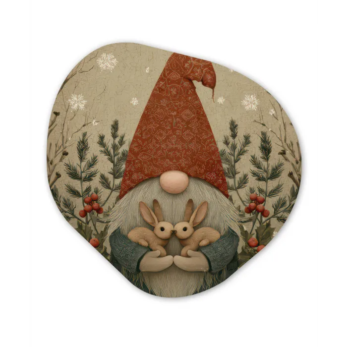 Kerstgnome - Konijntjes - Kleurrijk Wandcirkel Organisch Forex 3mm klein -3d