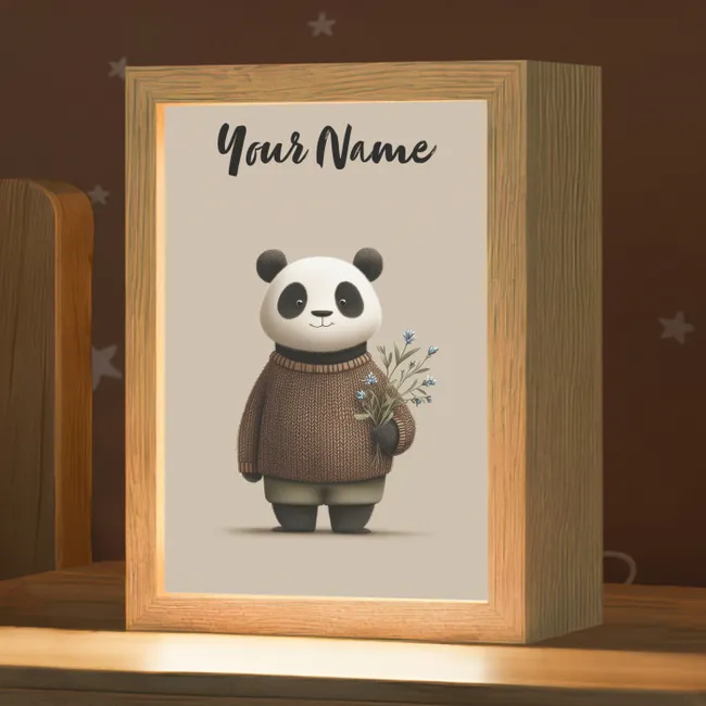 Kids' Night Light with name - Panda - Blue flowers - Softness