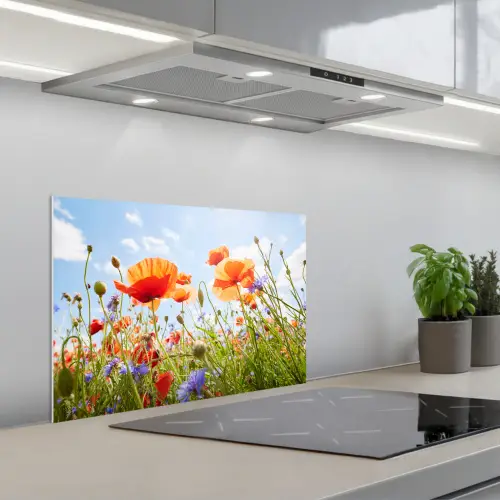 Bloemen - Klaproos - Lente - Natuur - Rood - Blauw keuken achterwand spatscherm klein -3d_schuin