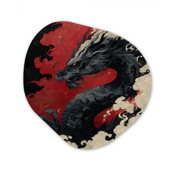 Zwarte draak - Rookwolken - Rood Wandcirkel Organisch Forex 3mm klein -3d
