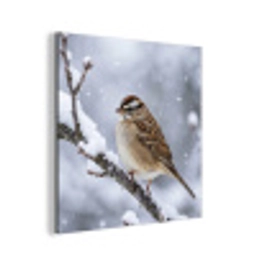 Vogel - Tak - Sneeuw - Winter aluminium wit klein -3d