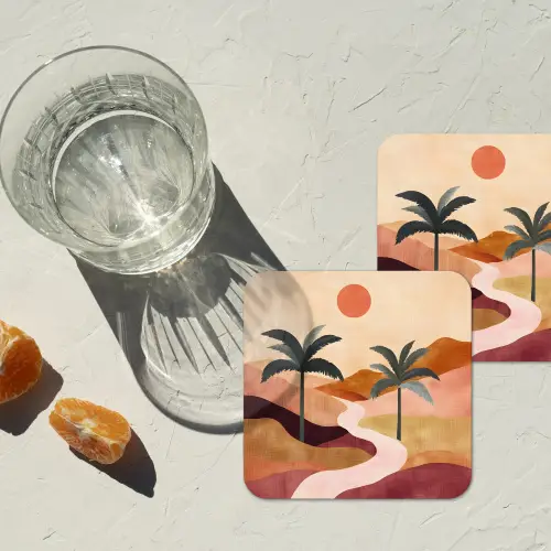 Heuvels - Palmbomen - Abstract onderzetter kurk middel -sfeer4
