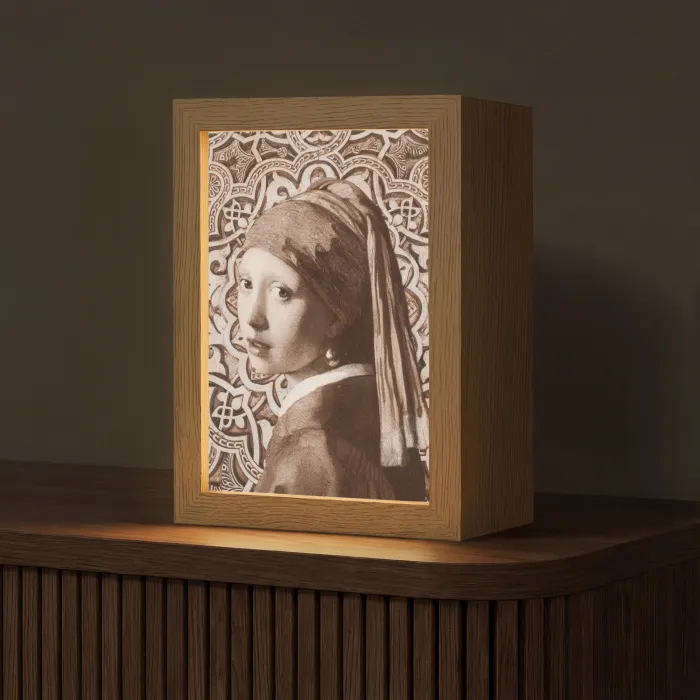 Meisje met de parel - Johannes Vermeer - Sepia Light Box met kabel (Tafellamp) klein -z3d_website