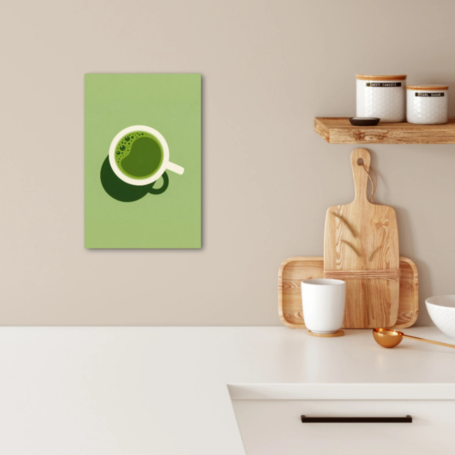 Minimalistisch - Kopjes - Matcha -Groen KitchenYeah - Keuken - Canvas klein -sfeer1