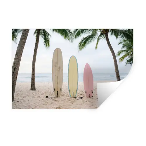 Surfboard - Palmbomen - Kleurrijk Muursticker klein -3d