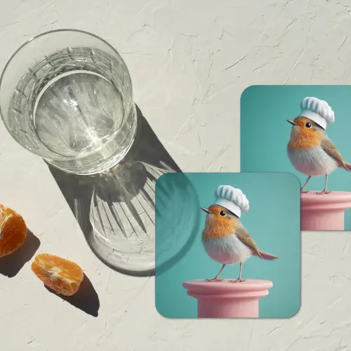 Roodborstje - Vogel - Koksmuts - Sokkel onderzetter kurk middel -sfeer4