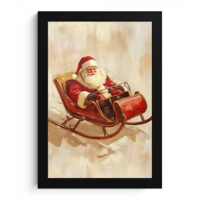Kerst - Slee - Kerstman fotolijst zwart zonder passe partout klein -3d