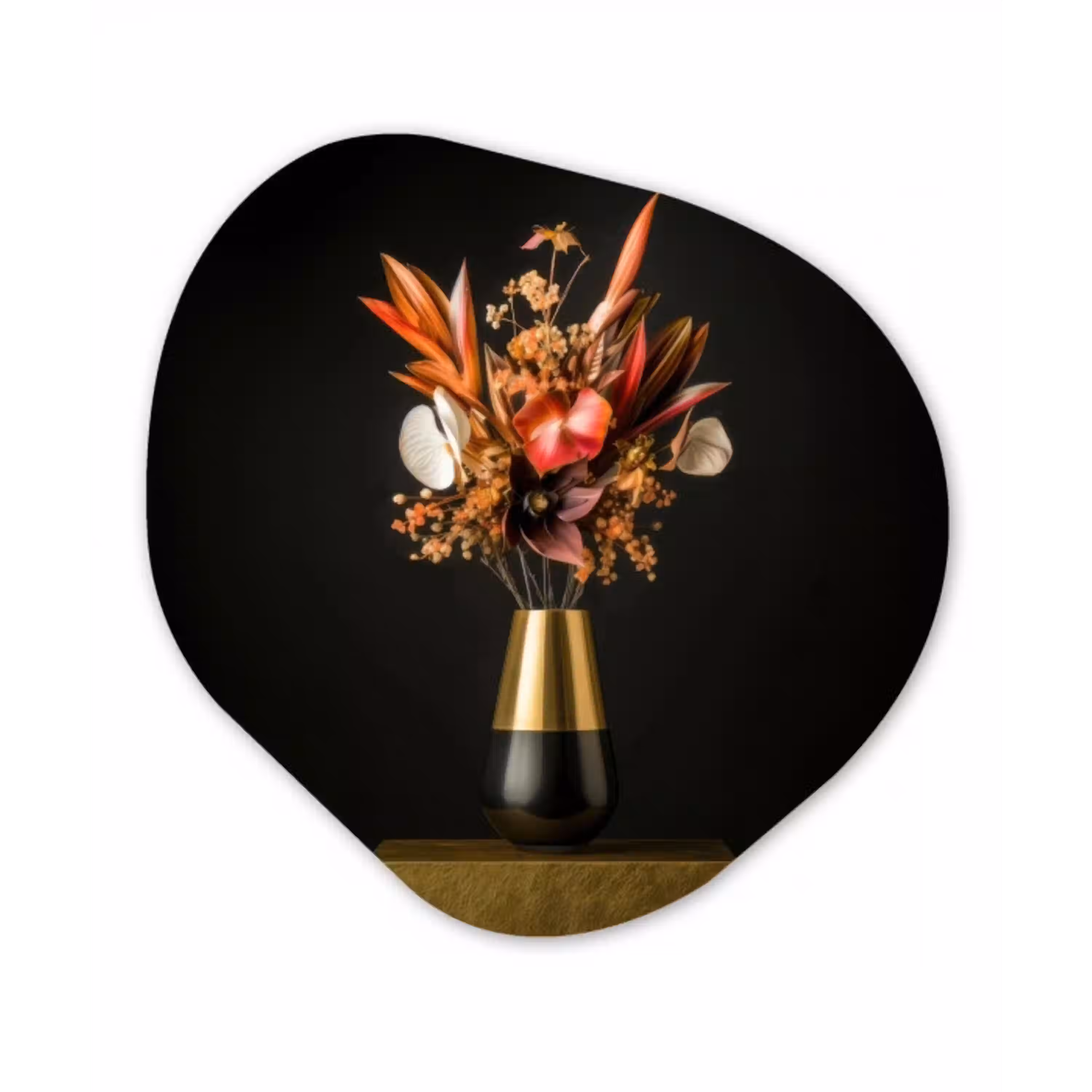Exotisch - Boeket - Vaas - Goud Wandcirkel Organisch Plexiglas middel -3d