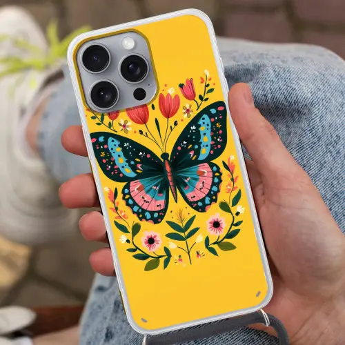 Bloemen - Kleurrijk - Vlinder - Sierlijk Hoesje iPhone 16 Pro Max met koord klein -sfeer3