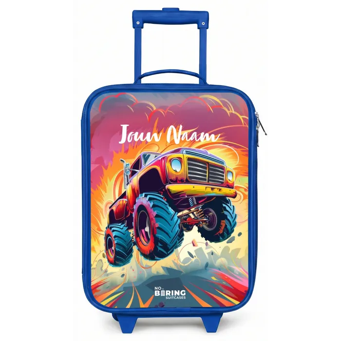 Roze Monstertruck Vliegt over het Asfalt Kinderkoffer - Blauw klein -zz3dotto