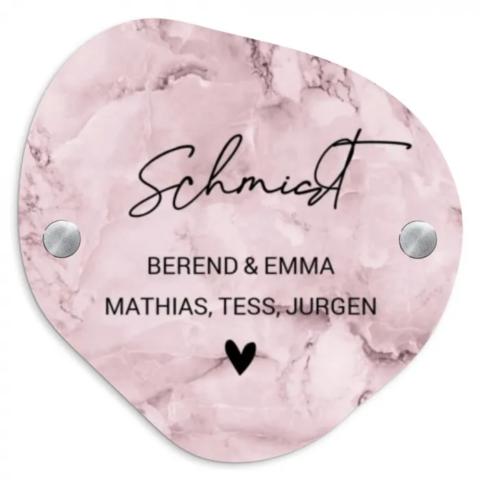 Roze marmer - Sierlijk Naambord Organisch middel -3d