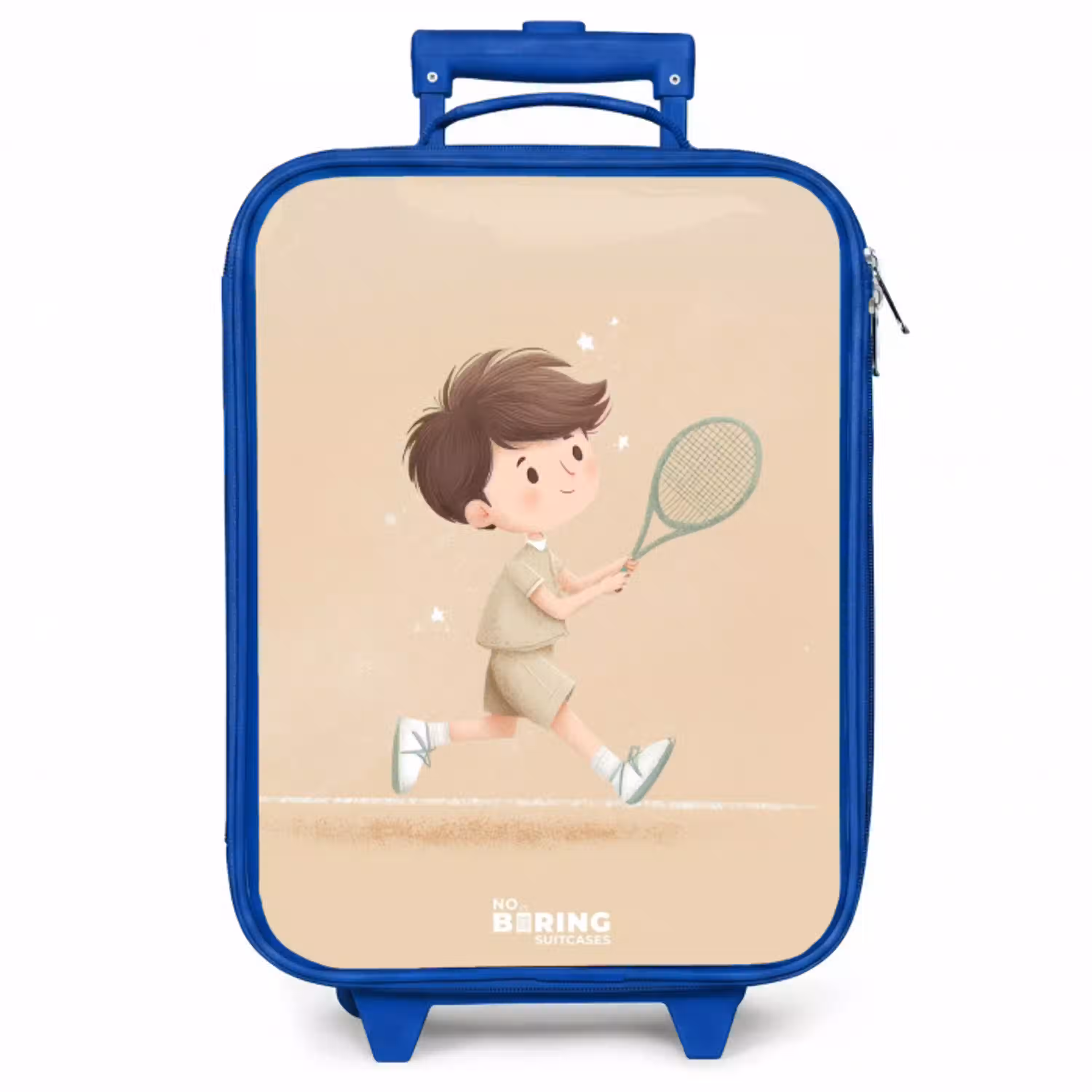 Jongen speelt tennis op zandkleurige achtergrond Kinderkoffer - Blauw klein -zzz_website3d