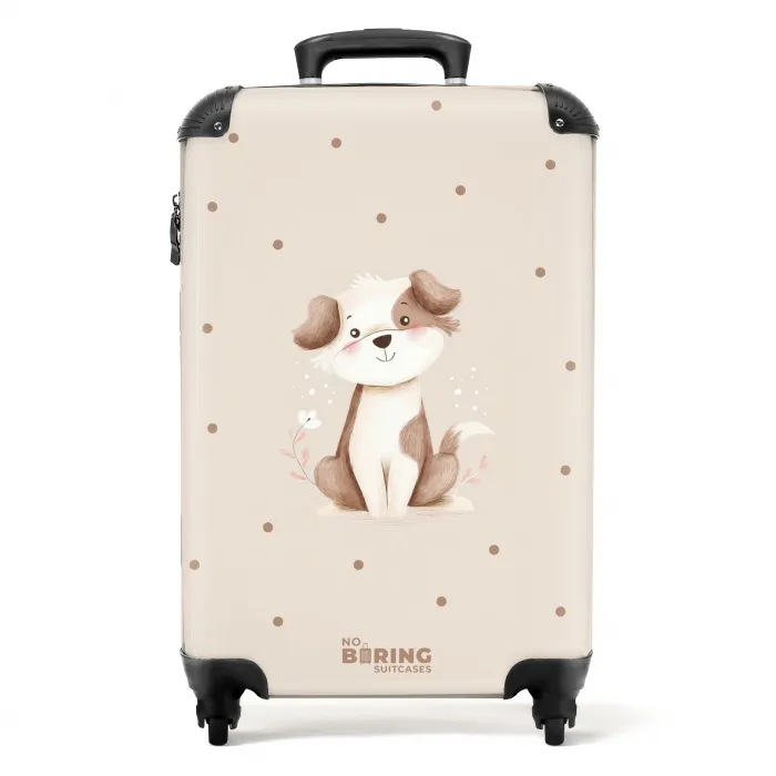 Honden pup omringd door bruine stippen NBS - Handbagage koffer - Kinderen Unisex middel -productfoto_recht
