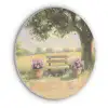 Houten bankje - Bloempotten - Landschap Akoestische PET Vilt - Rond klein -3d