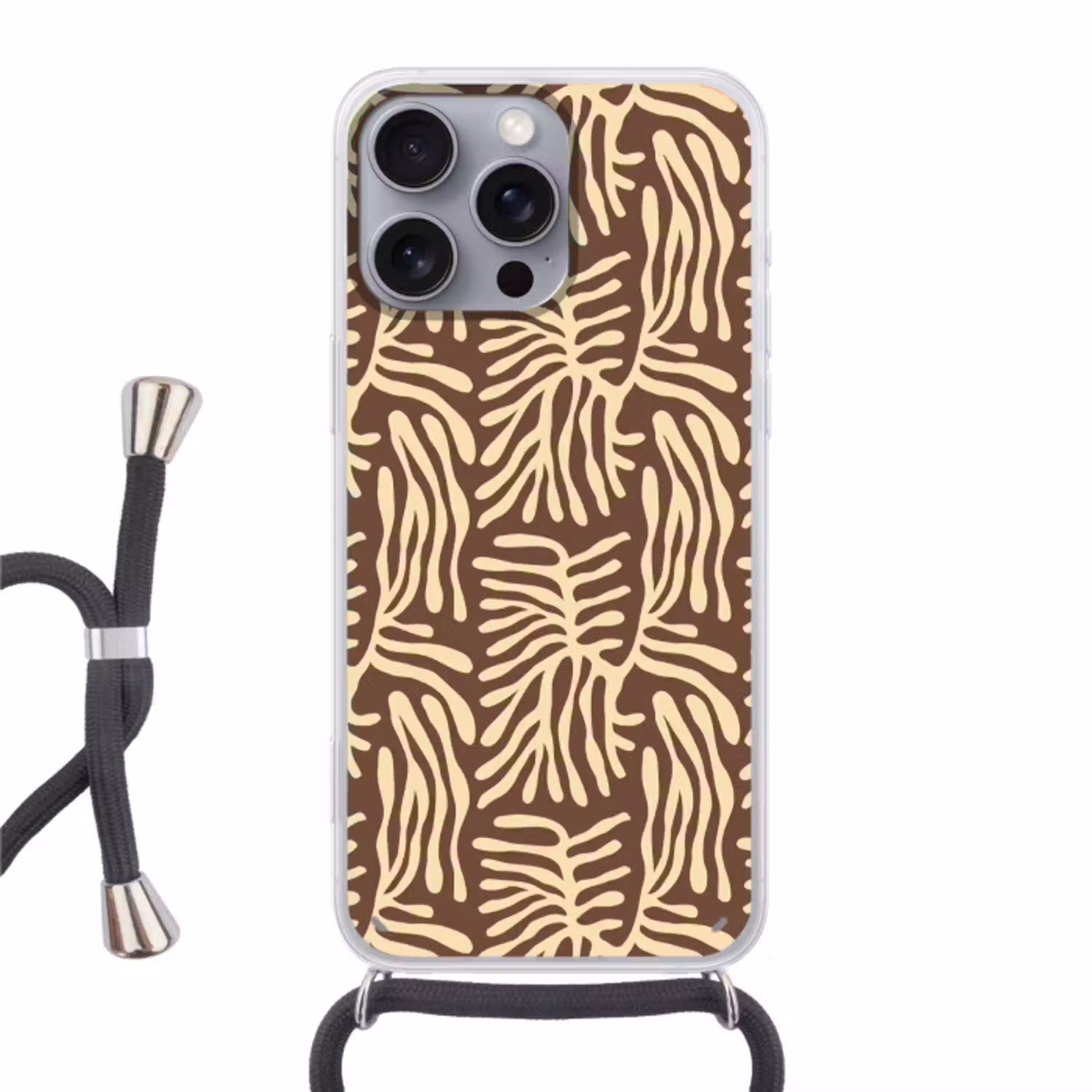 Bruin - Koraal - Expressief - Patroon Hoesje iPhone 16 Pro Max met koord klein 804 -3d