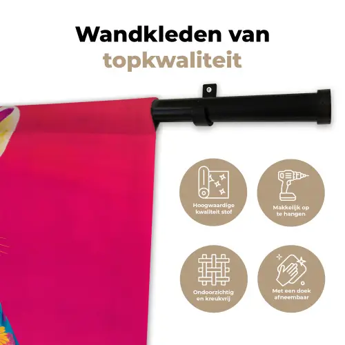 Konijn - Bloemen - Kleurrijk - Kimono Wandkleed katoen klein -sfeer2