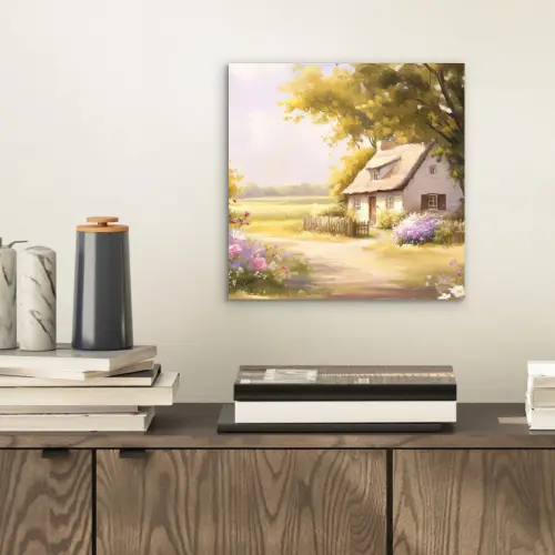 Huisje - Hout - Bloemen aluminium wit klein -sfeer1