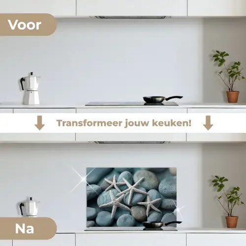 Zeesterren - Stenen - Wit keuken achterwand spatscherm klein -voor_na_NL