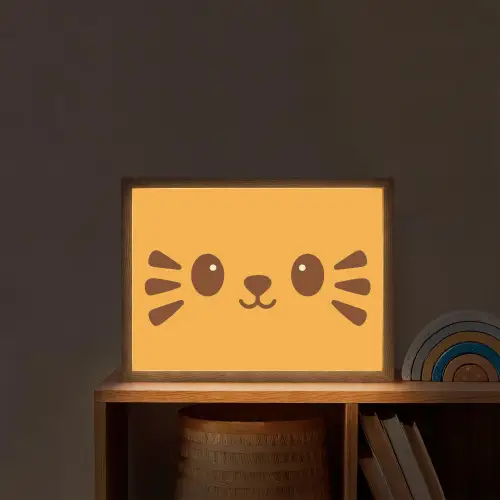 Kat - Simplistisch - Oranje - Vrolijk Light Box met batterij (Wandlamp kind) middel -sfeer1_kind