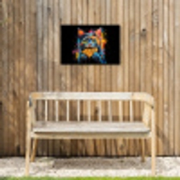 Kat - Graffiti - Kleurrijk - Wafel - Eten Tuinposter op houten frame 2 cm dik klein -sfeer4