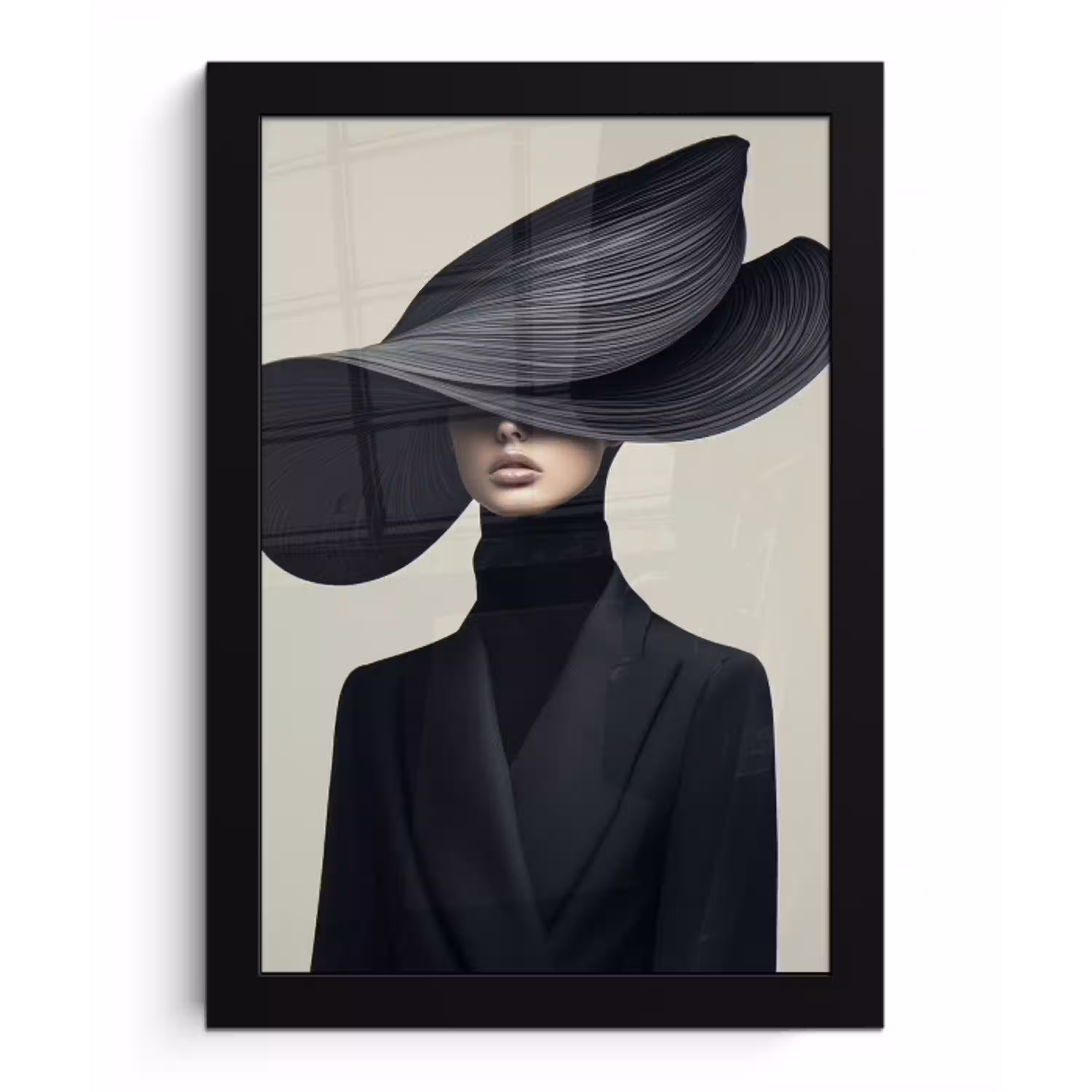 Zwart - Vrouw - Hoed fotolijst zwart zonder passe partout klein -3d