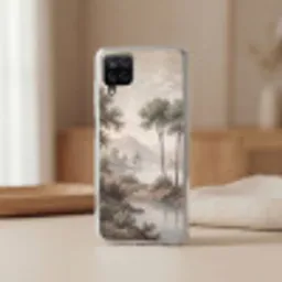 Bomen - Meer - Bergen - Illustratie Telefoonhoesje Samsung Galaxy A12 klein -sfeer2