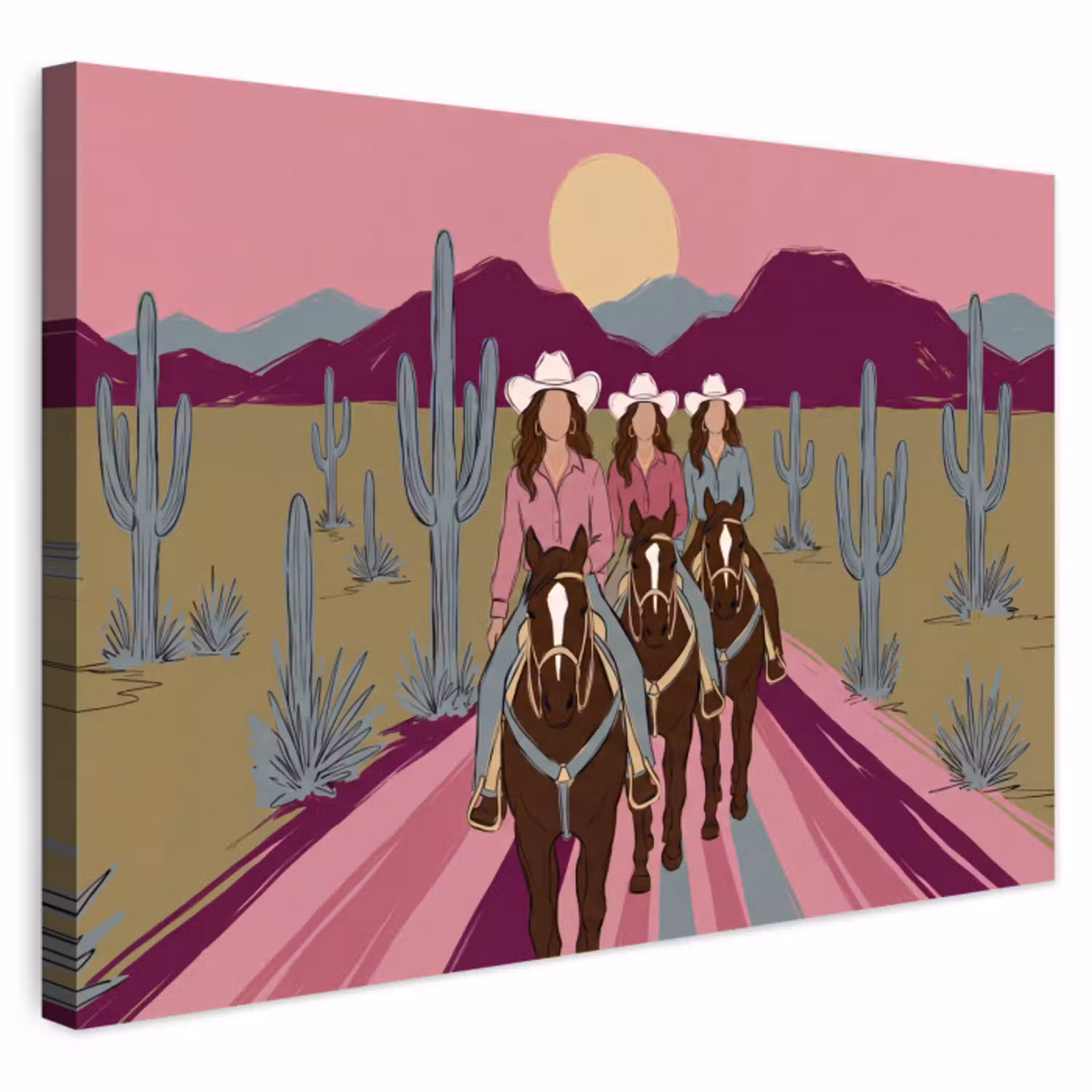 Mensen - Paard - Woestijn - Abstract - Roze Tuinposter op houten frame 2 cm dik klein -3d