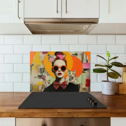 Vrouw - Bril - Strik - Retro keuken achterwand spatscherm klein -sfeer2