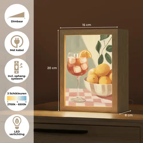 Citroenen - Glas - Tafelkleed - Geblokt Light Box met kabel (Tafellamp) klein -USP_NL