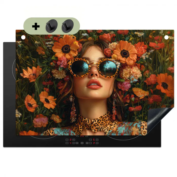 Vrouwen - Bloemen - Modern - Bril - Abstract Inductie beschemer met haakjes klein -3d