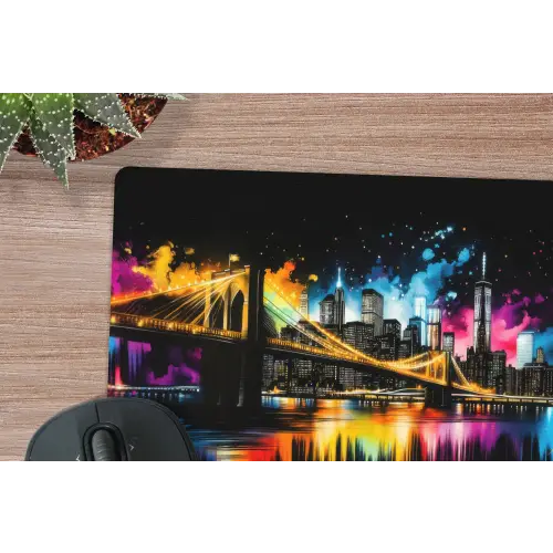 Skyline - Brug - Verlichting - Kleuren muismat rubber klein -closeup