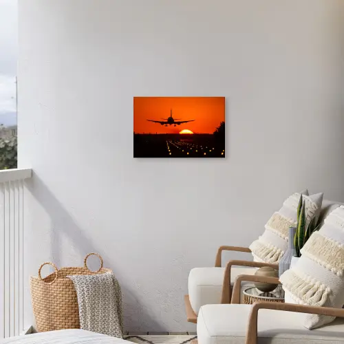 Zonsondergang - Vliegtuig - Oranje - Zon Tuinposter op houten frame 2 cm dik klein -sfeer1